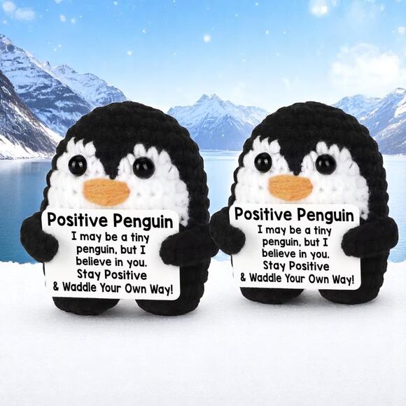 Positive Penguin Plush – Motivational Message Amigurumi Gift & Desk Decor - Picture 4 of 6